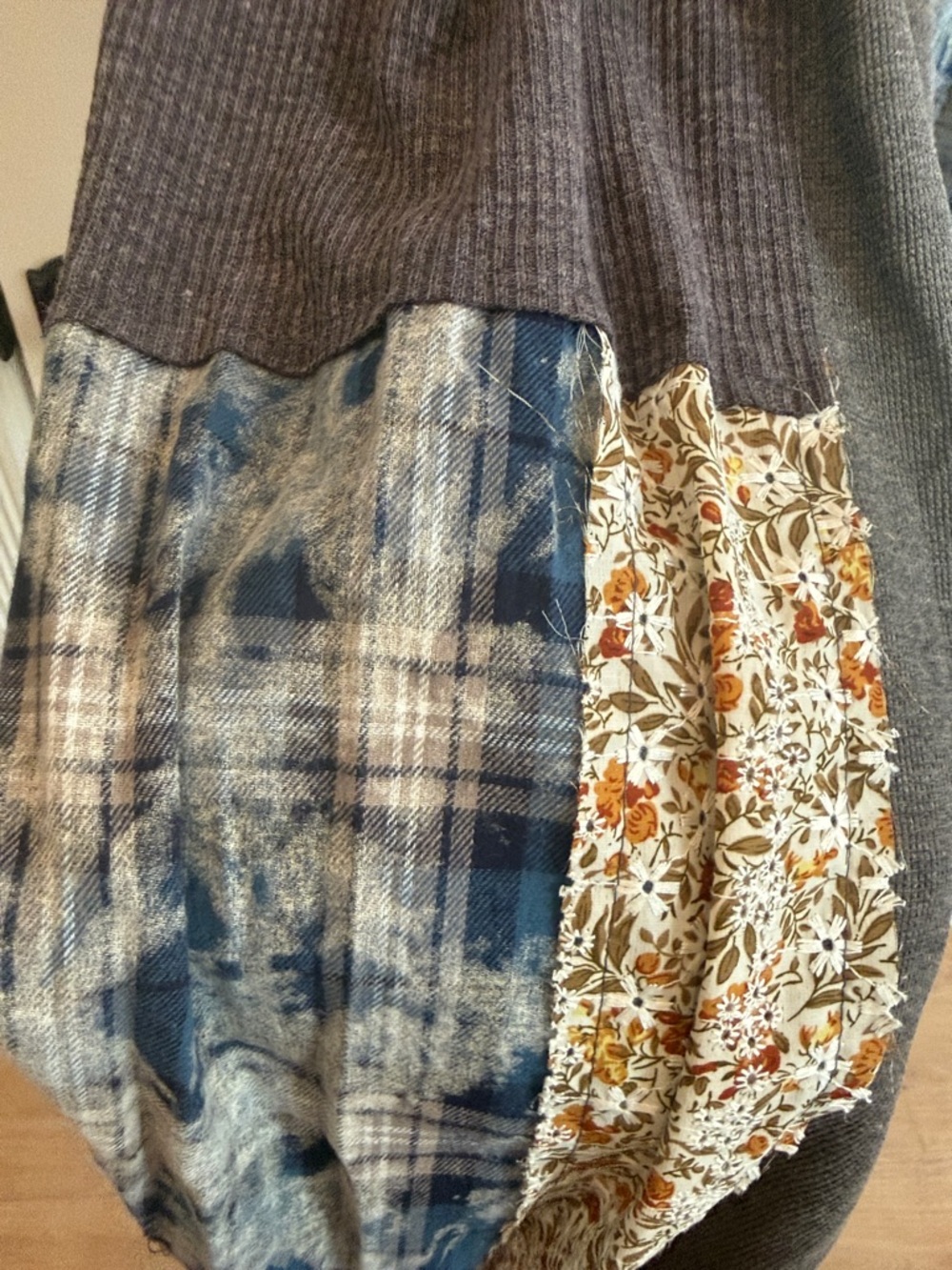 POL Gray Jogger Pants with Blue Patchwork and Floral Drawstrings - Picture 4 of 17